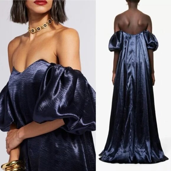 New Caroline Constas Palmer Off The Shoulder Navy Maxi Dress Evening Gown NWT XS - Picture 4 of 10